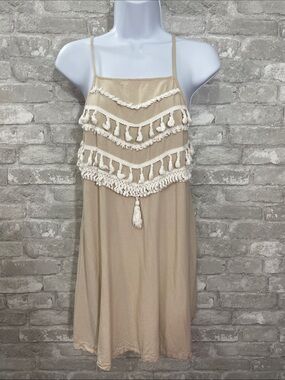 Girl & the Sun Tassel-Trim Mini Slip Dress in Cream